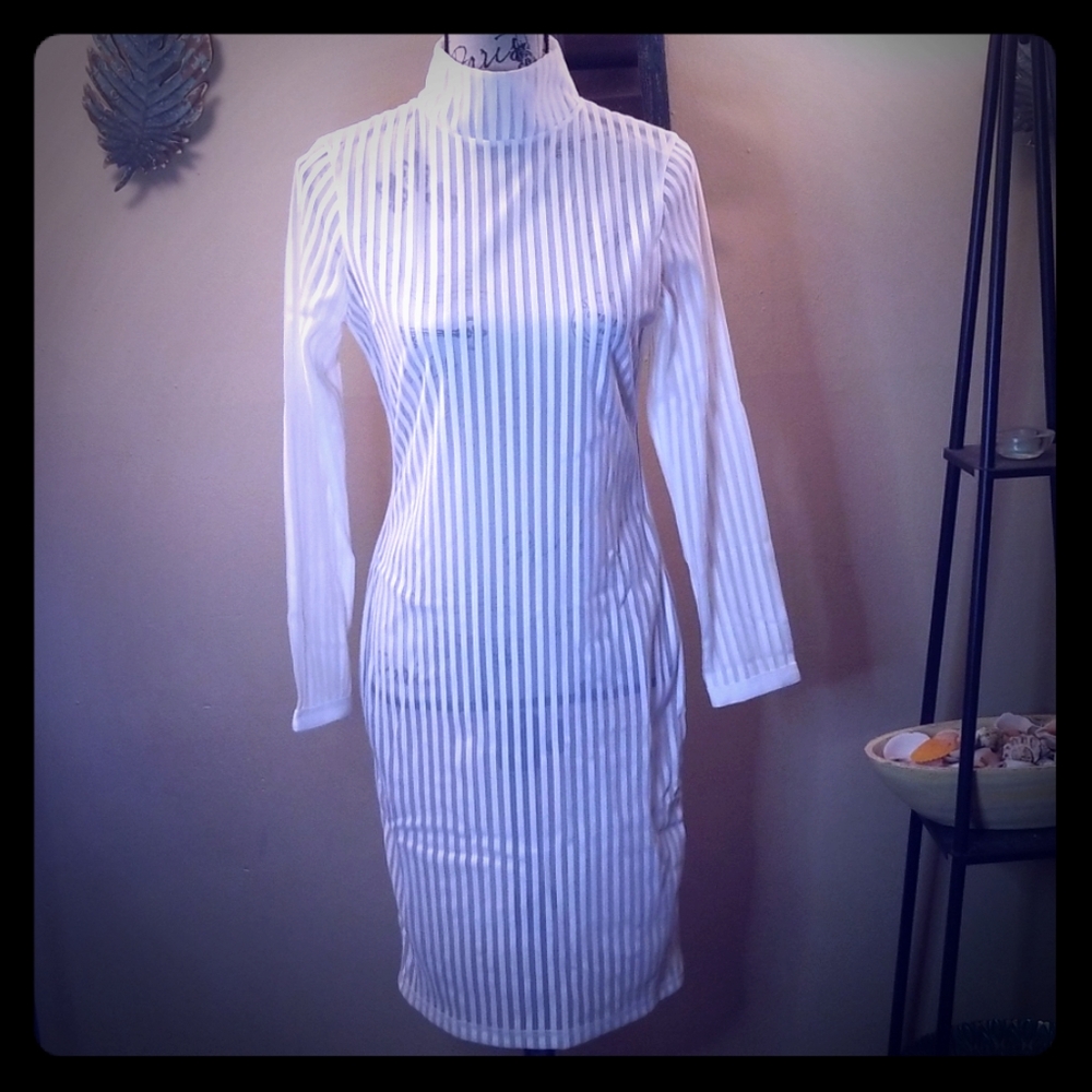 NWOT White Striped Bandage Dress